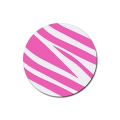 White Pink Stripes, Pattern Rubber Round Coaster (4 Pack)