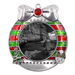 Timeless Shores, Las Grutas Beach, Rio Negro, Argentina Metal X mas Ribbon With Red Crystal Round Ornament by dflcprintsclothing