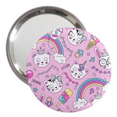 Beautiful Cute Animals Pattern Pink 3  Handbag Mirrors