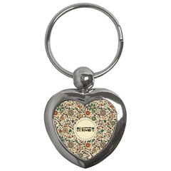 Seamless Pattern With Flower Birds Key Chain (heart)