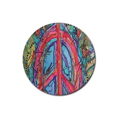 Artistic Psychedelic Hippie Peace Sign Trippy Rubber Round Coaster (4 Pack)