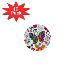 Butterflies, Abstract, Colorful, Floral, Flowers 1  Mini Buttons (10 Pack) 