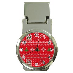 Red Christmas Pattern Xmas Decorations, Christmas Knitted Texture Money Clip Watches