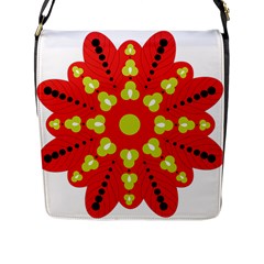 A Red And Yellow Flower With Black Dots Flap Closure Messenger Bag (l) by catchydesignhill