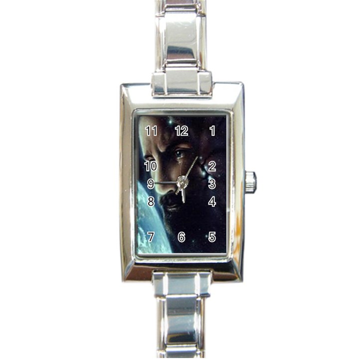 Jesus looking at Earth Rectangular Italian Charm Watch