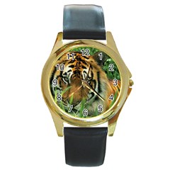 Tiger Round Gold Metal Watch