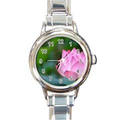 Red Pink Flower Round Italian Charm Watch