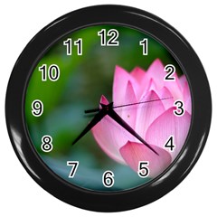 Pink Flowers Wall Clock (black)