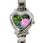 Pink Flowers Heart Italian Charm Watch Front