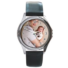 Father And Son Hug Round Metal Watch