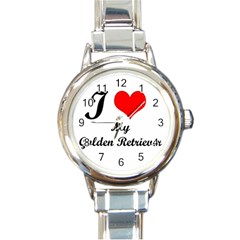 I Love Golden Retriever Round Italian Charm Watch by mydogbreeds