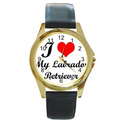 I Love My Labrador Retriever Round Gold Metal Watch by ArtsCafecom3