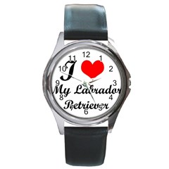 I Love My Labrador Retriever Round Metal Watch by swimsuitscccc