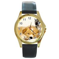 Dog2 Round Gold Metal Watch