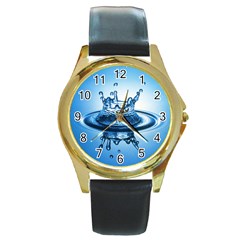 Water1 Round Gold Metal Watch by designergaze