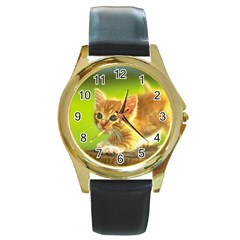 Cat5 Round Gold Metal Watch by designergaze