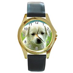 Dog1 Round Gold Metal Watch by designergaze