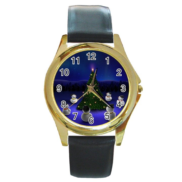 xmas6 Round Gold Metal Watch