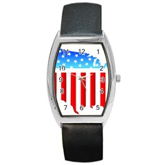 Usa Flag Map Black Leather Watch (tonneau) by level3101