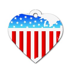 Usa Flag Map Single-sided Dog Tag (heart)