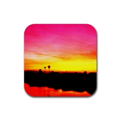 Pink Sunset Rubber Drinks Coaster (square) by tammystotesandtreasures