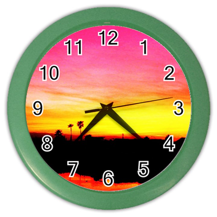 Pink Sunset Colored Wall Clock