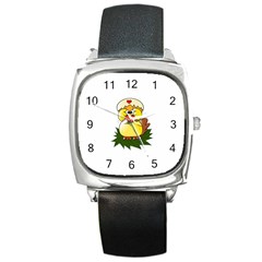 Coming Bird Black Leather Watch (square) by ComingBird