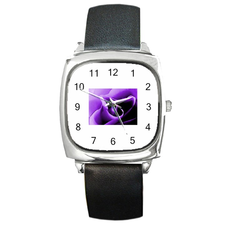 Purple Rose Black Leather Watch (Square)