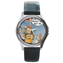 Wombat Woman Black Leather Watch (round) by Koalasandkangasplus